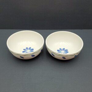 Pfaltzgraff Springwood Soup Cereal Bowls White Stoneware Bowls with Blue Flowers